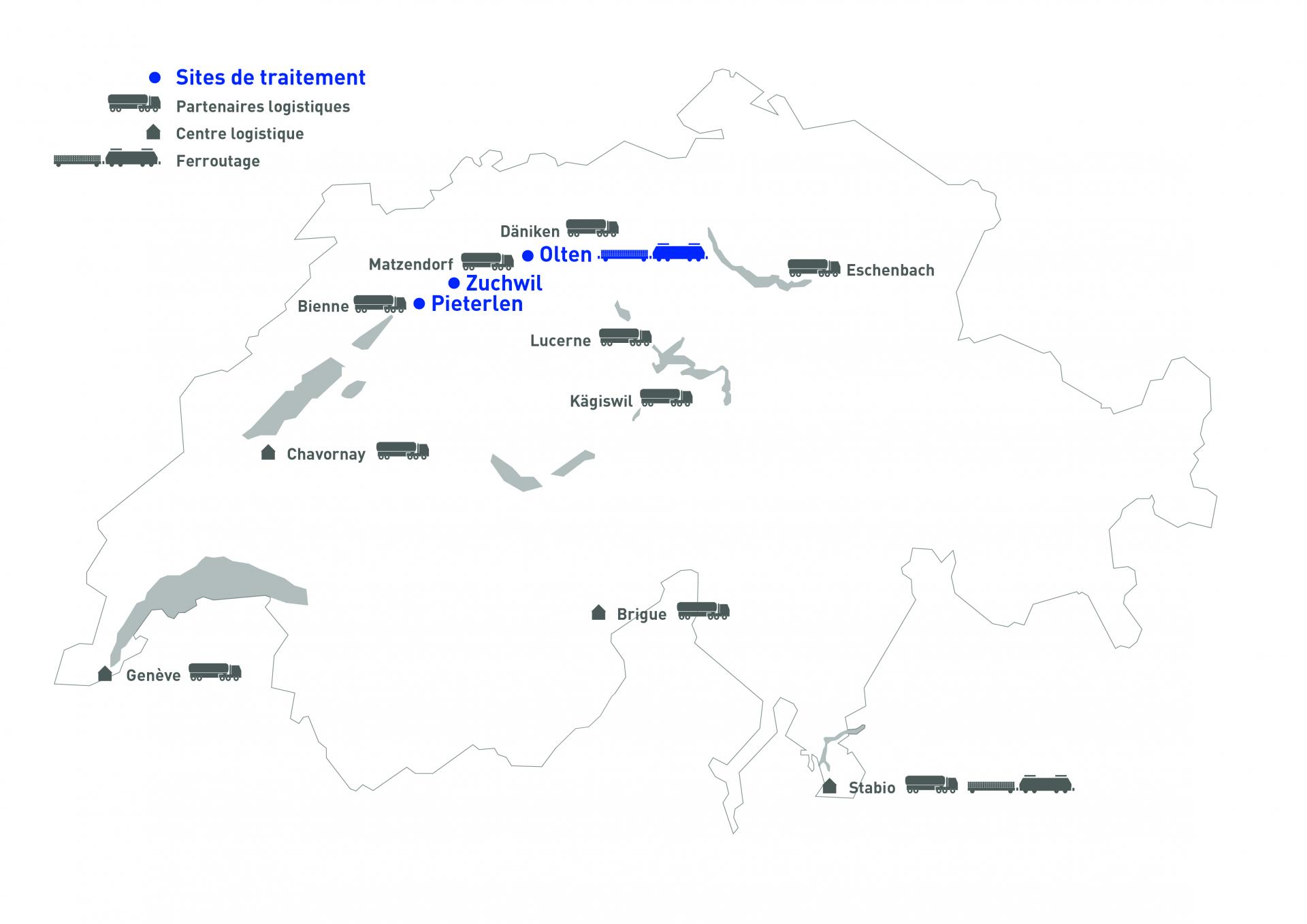 Standorte von Altola auf einer Schweizerkarte